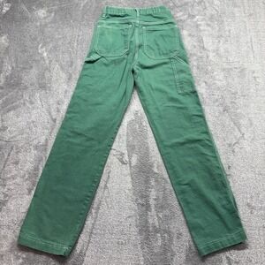 S.O.N.G. Carpenter Pants Women 00/23 Green Button Fly Contrast Stitch Utility